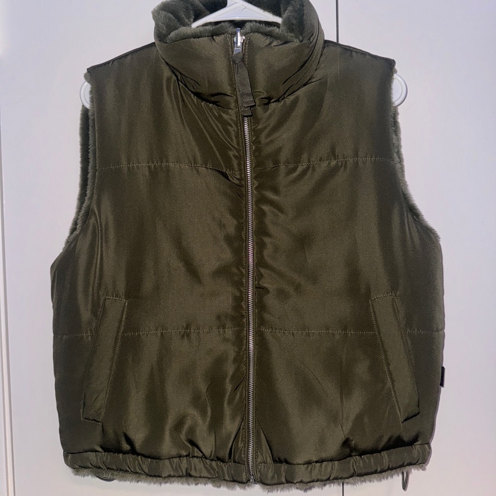 Olive Green Puffer Vest Reversible